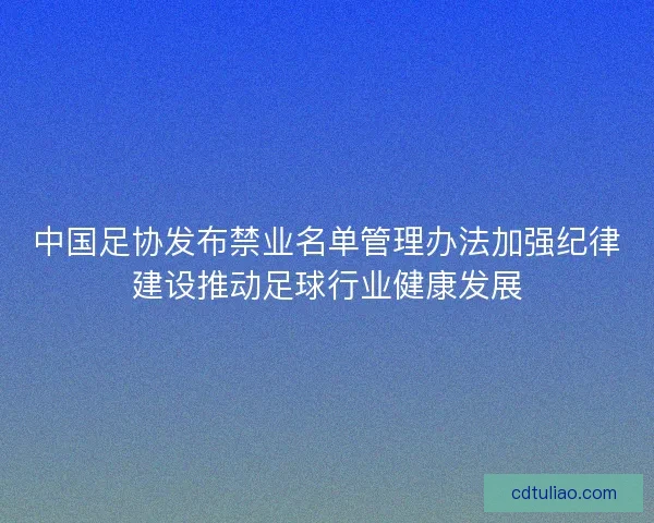 中国足协发布禁业名单管理办法加强纪律建设推动足球行业健康发展